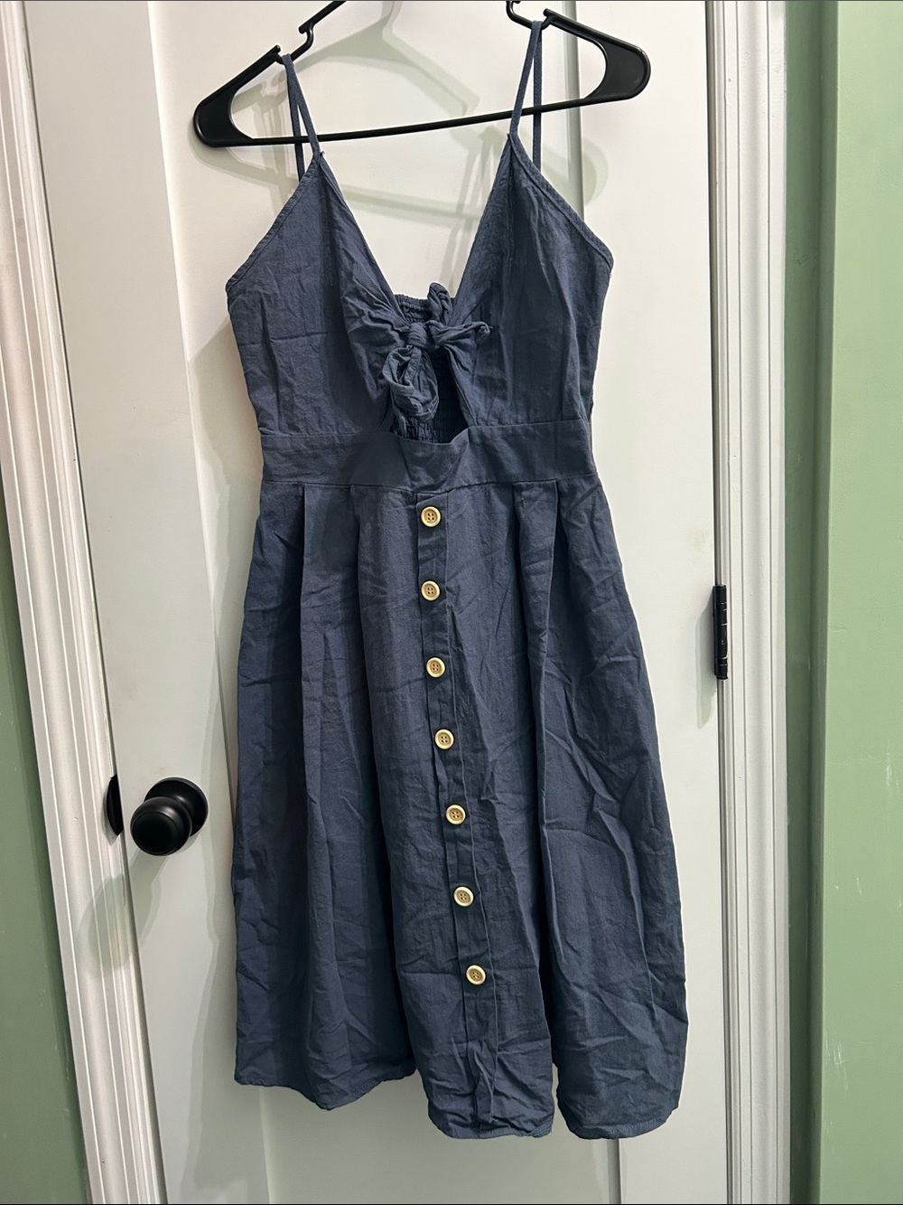Tie-Front Button-Down Midi Dress in Slate Blue